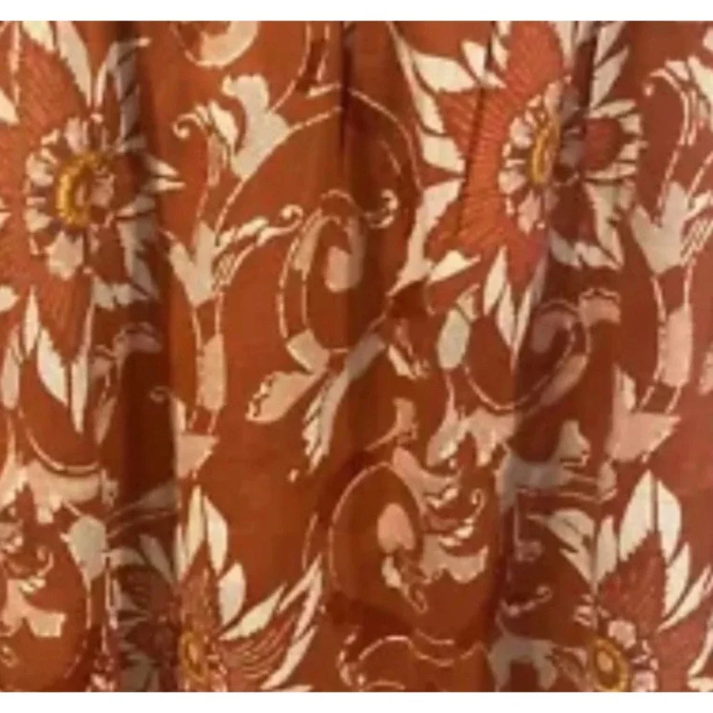 Loft Womens Small Rust Orange Floral Linen Blend Mini Skirt Pockets 0417